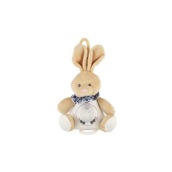 Zajac plyš 18cm záves na postieľku / kočík nat. hrací strojček béžový