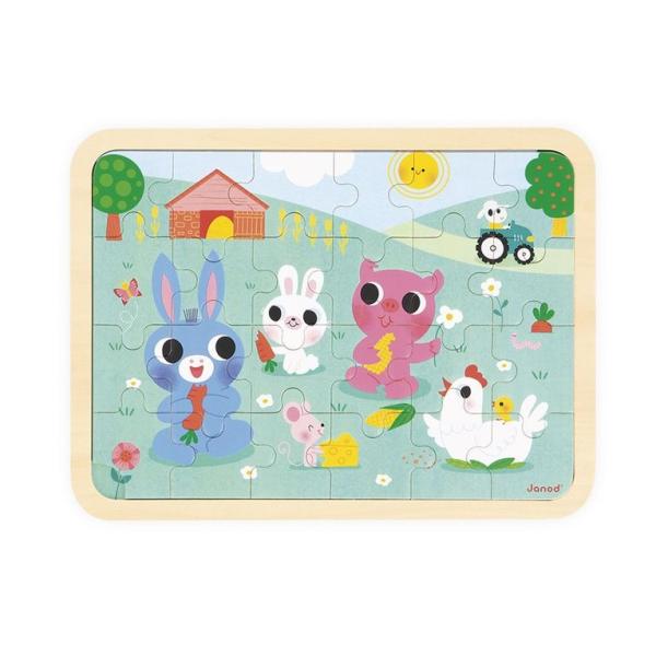 Janod Dřevěné puzzle s předlohou a hledání rozdílů Farma