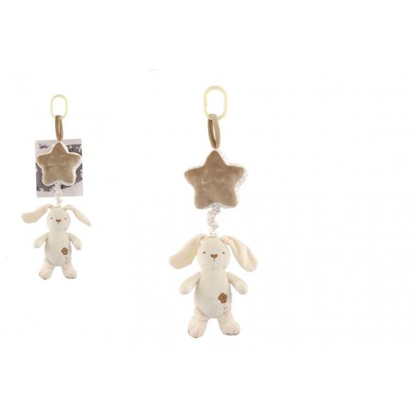 Zajíc s hvězdou plyš závěs na postýlku/kočárek natahovací hrací strojek 36cm
