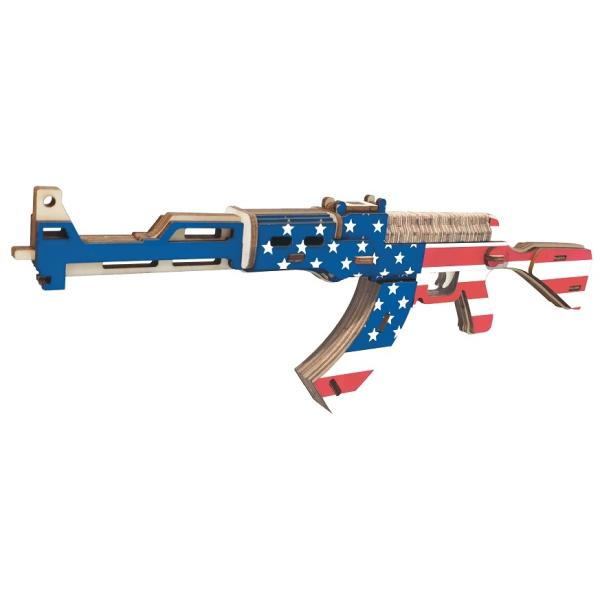 Woodcraft Drevené 3D puzzle Samopal AK47 vo farbách Americkej vlajky