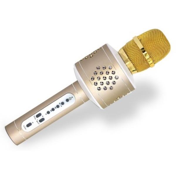 Mikrofon karaoke Bluetooth zlatý na baterie s USB kabelem (obrázek 4)