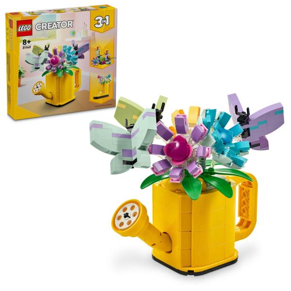 Lego Creator 3 In 1 Innaffiatoio Con Fiori Finti, Giochi Per Bambini E Bambine Da 8 Anni Con Annaffiatoio Giocattolo Trasformabile In Stivale Giallo O In 2 Uccelli Con Trespolo, Regalo Creativo 31149-image