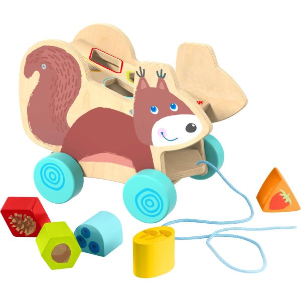 Haba  Ťahacia hračka s vkladacími tvarmi - veverička
