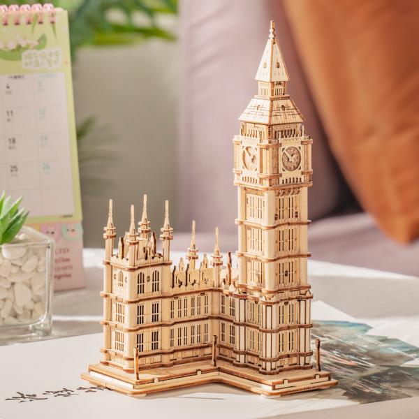 RoboTime dřevěné 3D puzzle hodinová věž Big Ben svítící (obrázek 4)