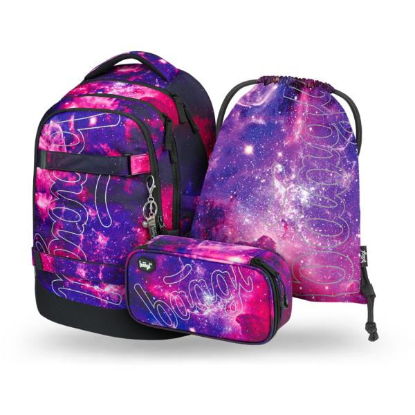 Baagl Set Di Zaini Per La Scuola, Per Ragazzi E Ragazze, 5 Pezzi, (Skateboard, Skate Max, Astuccio, Sacca Sportiva, Marsupio), Zaino Ergonomico Per La Scuola, 30 L, Galaxy, L, Zaino Per La Scuola-image