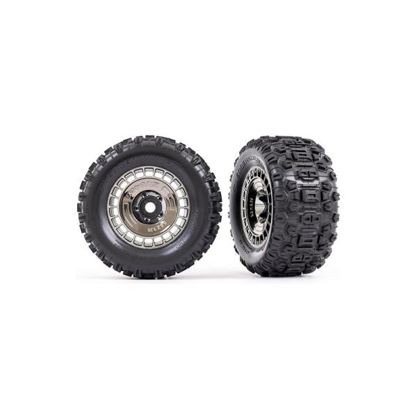 Traxxas Roue 3.8", Pneu Sledgehammer, Jante Noir Chromé Avec Couvercle (2)-image