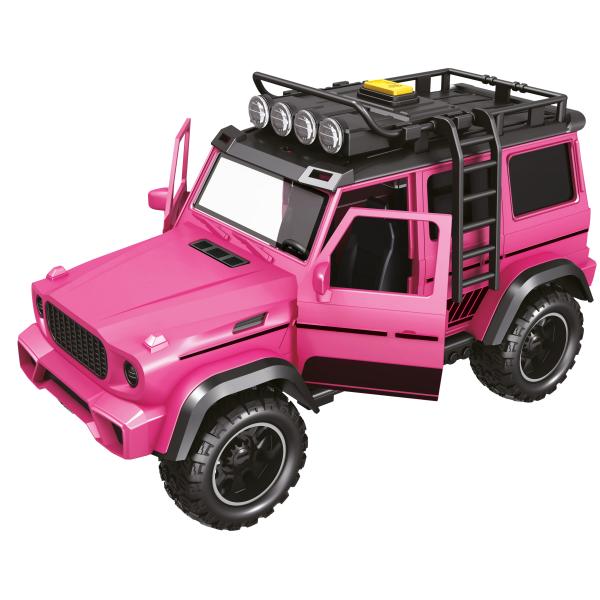 CITY SERVICE CAR – 1:14 – Růžové terénní vozidlo s přívěsem a koněm se zvukem a světly