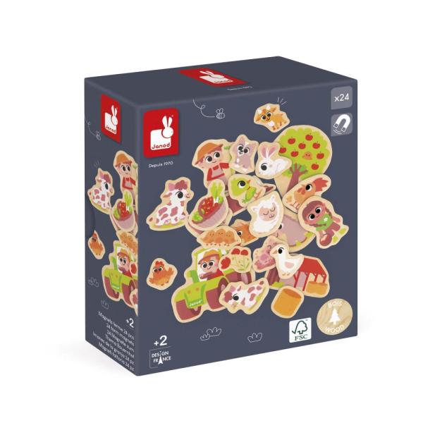Janod Dřevěné magnetky pro děti Farma 24 ks