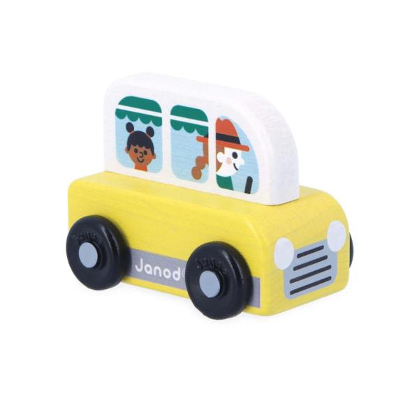 Janod Cross roads Dřevěné auto na tlačení Dodávka žluté