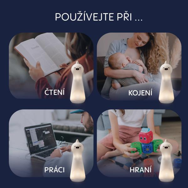 Silikonové noční světlo LED s baterkou, Dino