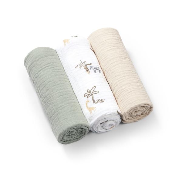 BABYONO Pleny mušelínové Super Soft 3 ks, Green 70 x 70 cm