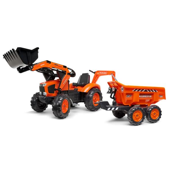 Falk šlapací traktor 2090W Kubota s přední a zadní lžící a přívěsem