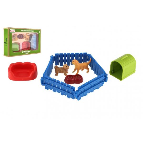 Psíkovia/Pes 2ks s plotom plast s doplnkami