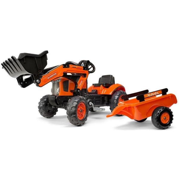 FALK Šlapací traktor 2065 Kubota s nakladačem a vlečkou