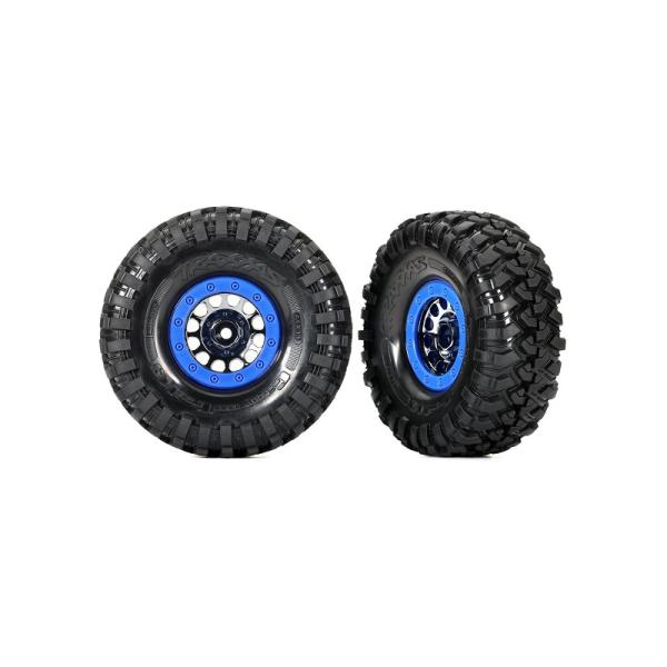 Traxxas ruota 1.9", cerchio Method 105 Beadlock satinato nero cromo, beadlock blu, pneumatico Can
