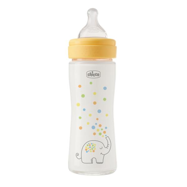 CHICCO Láhev kojenecká skleněná Perfect Easy 240 ml slow silikon neutral 0m+