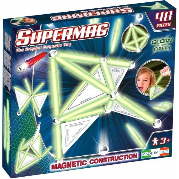 SUPERMAG magnetická stavebnica Tags glow 48ks