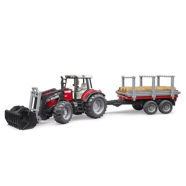 Bruder 02046 Massey Ferguson 7480 s čelným nakladačom a prepravníkom dreva