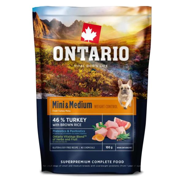 Vzorek Ontario Mini & Medium Weight Control Turkey & Brown Rice 0,1kg