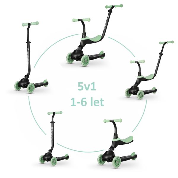 QPLAY Koloběžka / odrážedlo Sema Evo s LED světly Jade Green, věk 1 – 6 let, do 50 kg