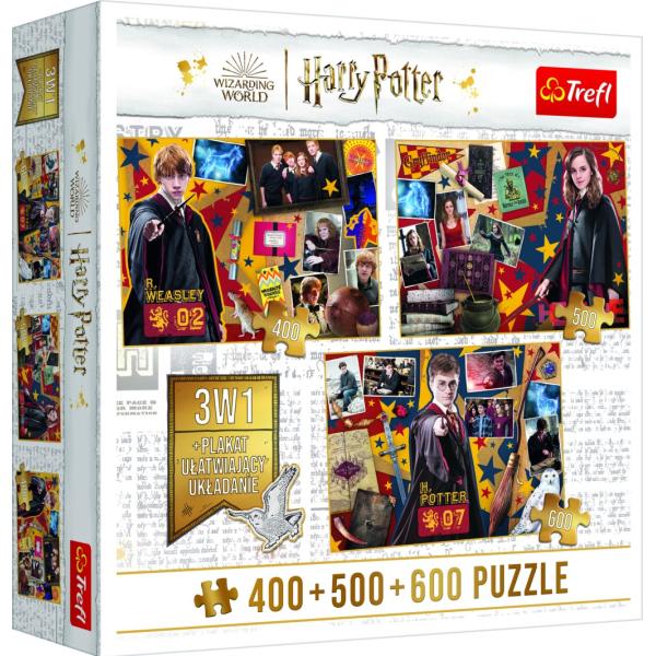 Trefl Puzzle Harry Potter, Harry Potter, Ron, Hermiona 3v1 400 + 500 + 600 dílků