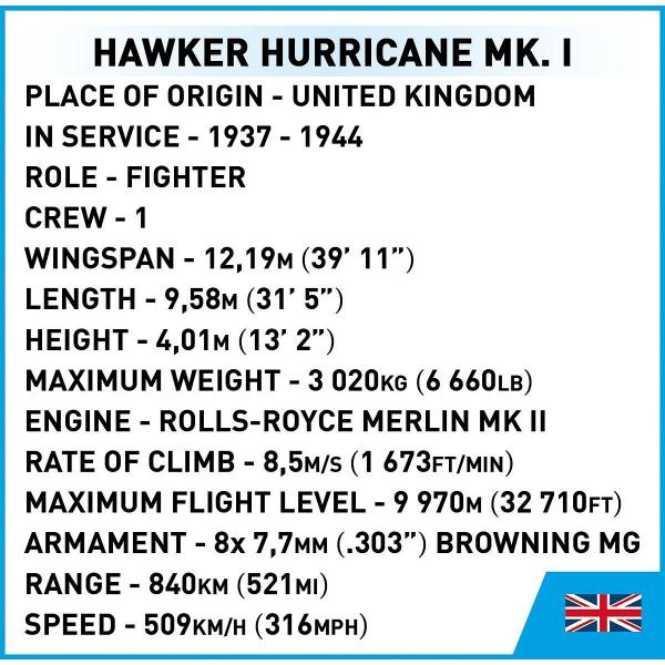 Cobi II WW Hawker Hurricane Mk. I, 1:48, 145 K