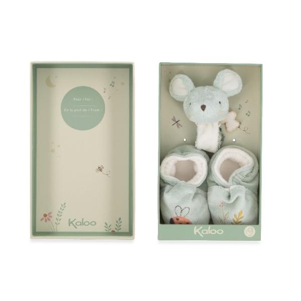 Kaloo Petit Chansons Dárková sada pro miminko Náramek a capáčky s rolničkou Myška