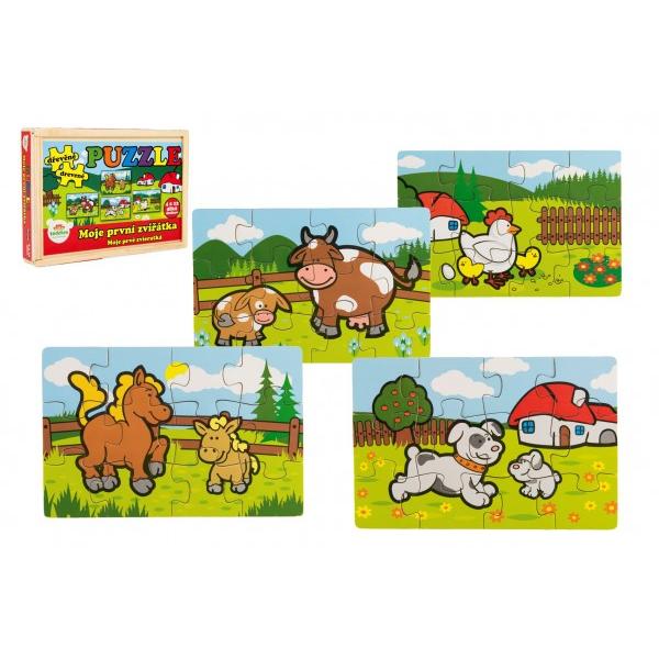 Puzzle dřevěné Moje první zvířátka 4x12 dílků 20x14x3, 5cm v dřevěné krabičce (obrázek 3)