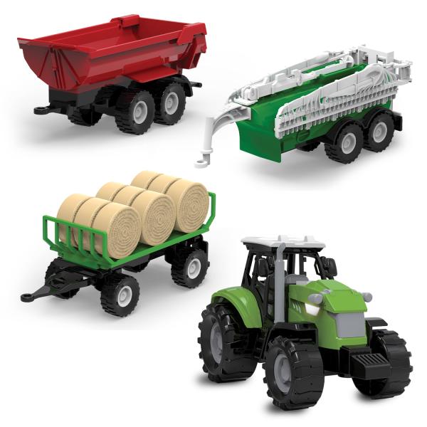 FARM SERVICE - SET Traktor s tremi prikolicami s svetlobami in zvoki