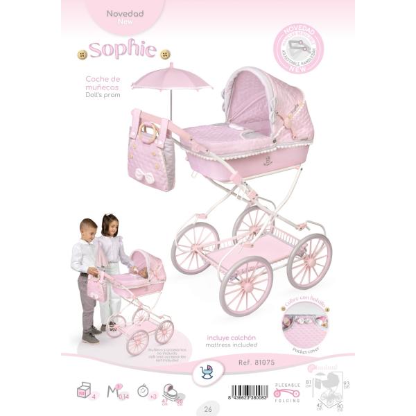 DeCuevas 81075 Skládací kočárek pro panenky s taškou a doplňky Sophie 2025 – 81 cm
