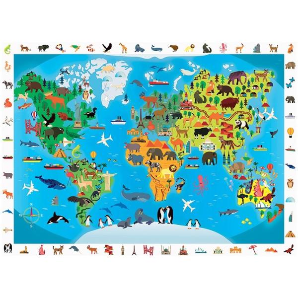 SENTOSPHERE Dětské puzzle Hledej a najdi Světová mapa zvířat 100 dílků (obrázek 3)