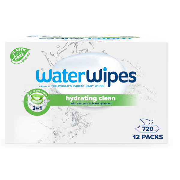 12x WATERWIPES Obrúsky vlhčené Hydrating clean bez obsahu plastov 60 ks ( 720 ks )