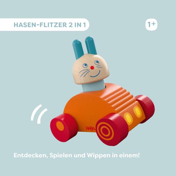 Haba Dřevěná hračka 2v1 Dřevěné auto a kolébka Zajíček