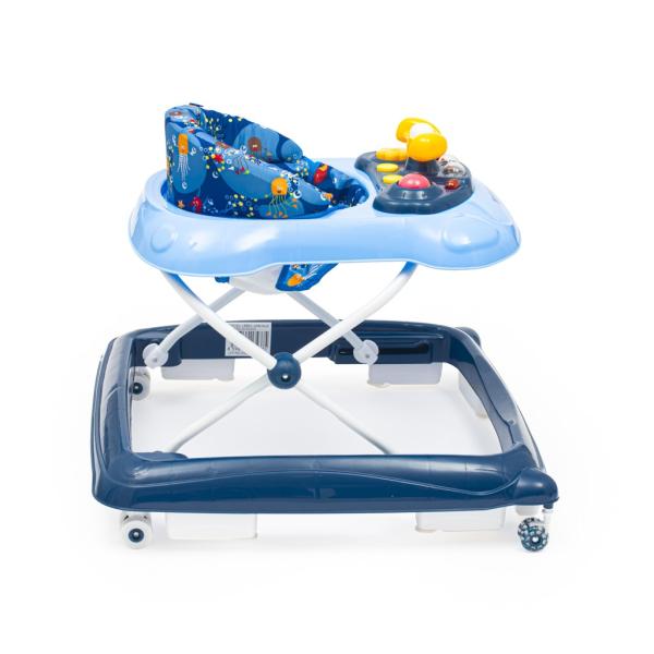 Dětské chodítko Baby Mix s volantem a silikonovými kolečky tmavě modrá (obrázek 3)