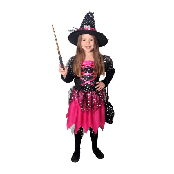 Dětský kostým čarodějnice černo-růžová s hvězdičkami (M) (obrázek 3)