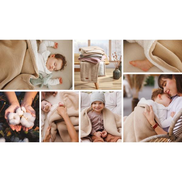 BABYONO Deka bavlněná s fleecovou podšívkou 75 x 100 cm béžová (obrázek 8)