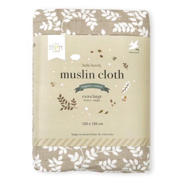 A Little Lovely Company – Mušelínová osuška XL, leaves – taupe