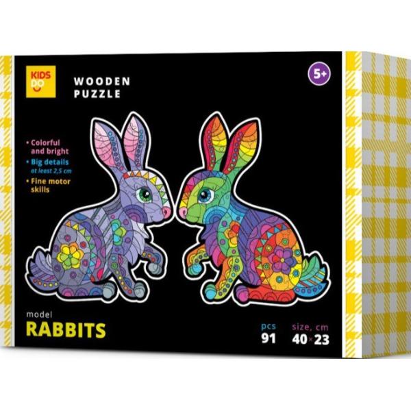 Dřevěné puzzle set Zajíci