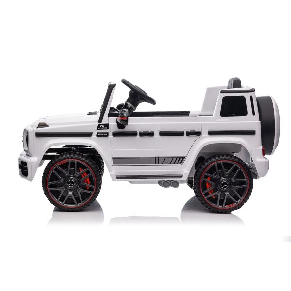 Elektrické autíčko Mercedes G, bílé, jednomístné sedadlo, 12V baterie, 2,4 GHz DO, 2X MO