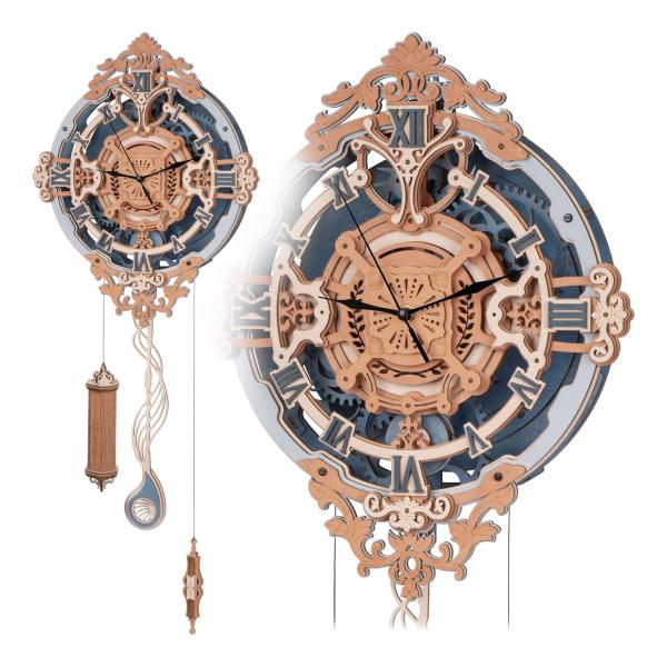 RoboTime 3D rompecabezas mecánico de madera Reloj de pared