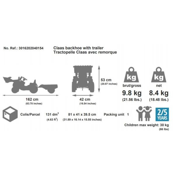 Falk Šlapací traktor 2040AM Claas Arion 410 s nakladačem a vlečkou - zelený (obrázek 5)