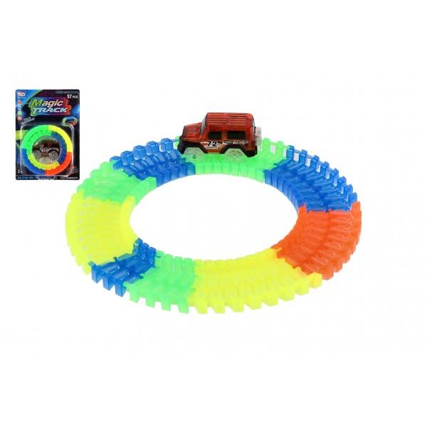 Dráha svítící ve tmě + auto na baterie plast 57ks délka 72cm