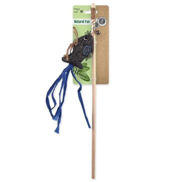 Hračka MC Natural Fun palička ryba s rolničkou a kočičím hračkom šedá 40cm