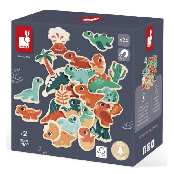 Janod Dřevěné magnetky pro děti Dinosauři Dino 24 ks