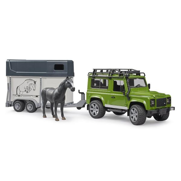 Bruder 02592 Land Rover Defender s prikolico za konje in konjem