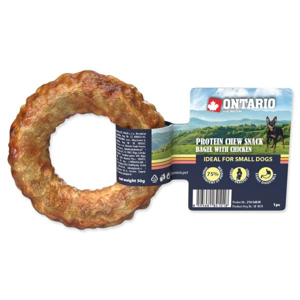 Pochuťka Ontario Protein kuře, žvýkací bagel 8,9cm, Small