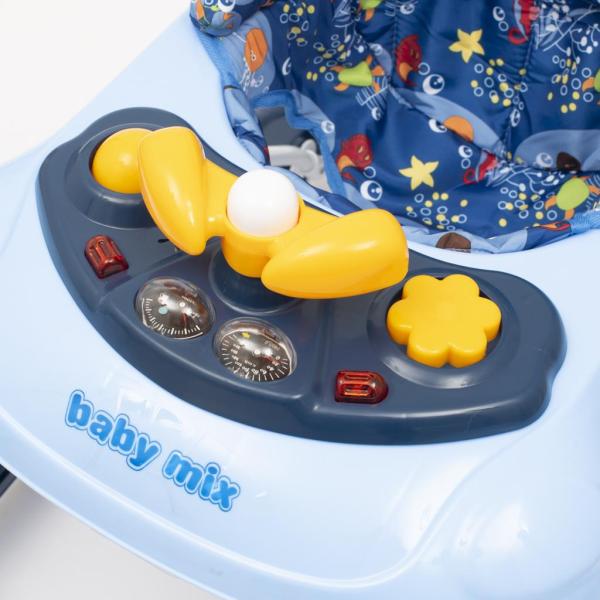 Dětské chodítko Baby Mix s volantem a silikonovými kolečky tmavě modrá (obrázek 5)