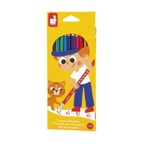 Janod Colorino Dětské pastelky s gumou 12 barev odolné (obrázek 4)