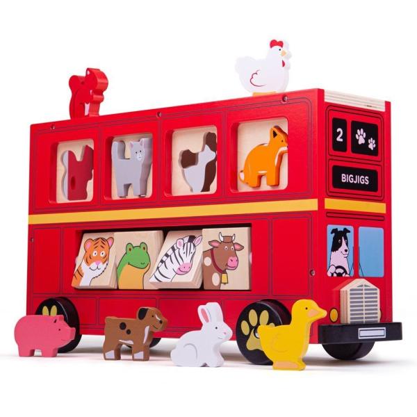 Bigjigs Toys Drevený autobus so zvieratkami