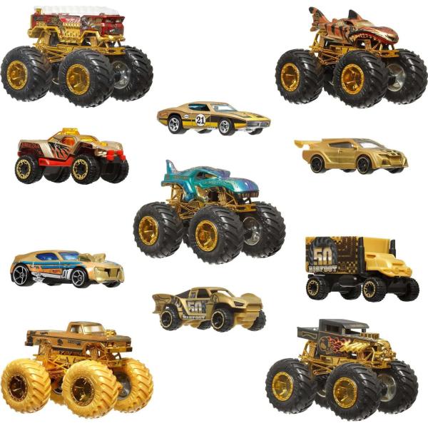 Mattel Hot Wheels Monster Trucks Bigfoot 50. výročí Set angličáků & trucků (obrázek 3)